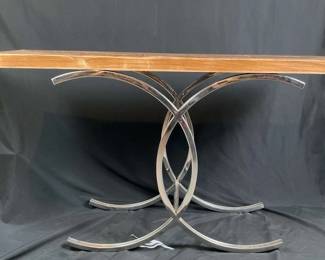 Chanel Console Table Chrome Base with Wooden Top 
