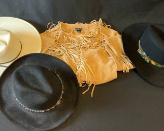 Cowboy Hats And Suede Fringe Open Style Jacket Womens XL 