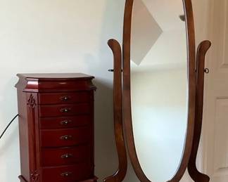 Cheval Standing Mirror Jewelry Cabinet 