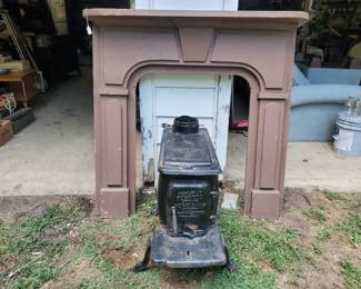 Historic Halltown General Store Fireplace Mantel and another Antique Cast Iron Wood Stove