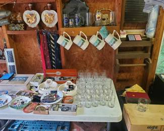 Moose Club #948 Glassware Set, Mugs, Decanters, Ties, Jewelry, and Novelty items.
