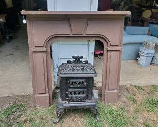 Historic Halltown General Store fireplace mantel and cast iron stove