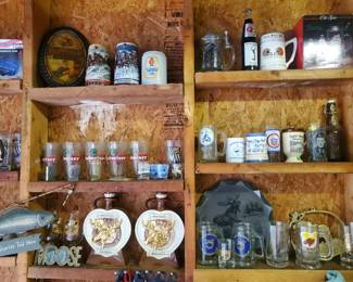 Budweiser and Moose Club Mugs and Decanters.