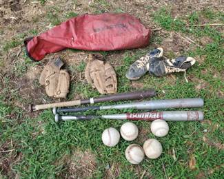 Softball Equipment:  Aluminum Bats, Leather Gloves, Softballs, Cleats and Carrying Bag.