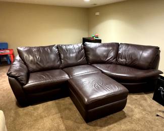 Leather couch with ottoman 109 inches