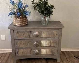 3drawer Moderned Mirrored Large Nightstand Faux Bluebonnet With Basket Greenery Glass Vase