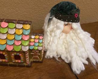 Paper Mache Gingerbread Style Decor And Santa Head