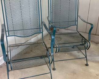 2 Green Metal Patio Chairs