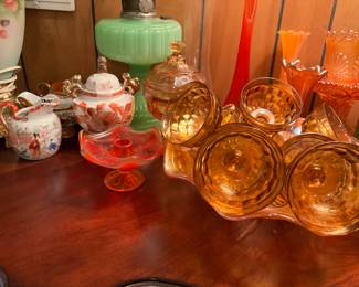 Orange glass items - lamp in picture has sod!