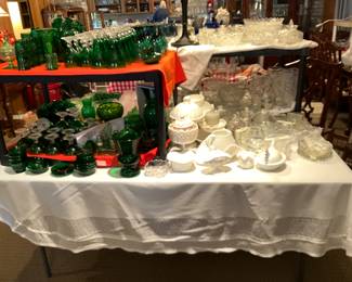 Green glass items & clear glass items