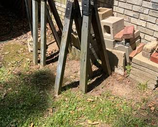 Outdoors in back of the house - saw horses