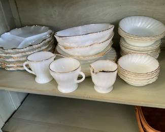 More gold rim dishes - plus Divided plates on left