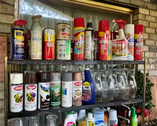 Paints, lamp tops, various chemicals & cleaners