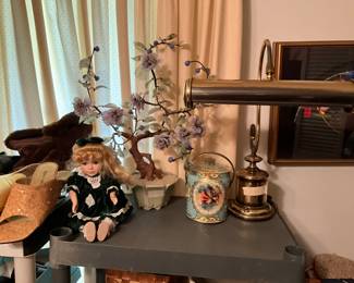 Doll, flower decor, desk lamp