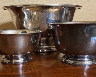 3 Silver Bowls Small Medium Large