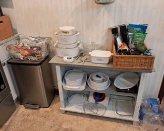 Corning Ware and really cute driftwood finish shelves 