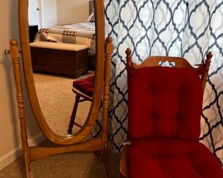 Oak dressing mirror and chair