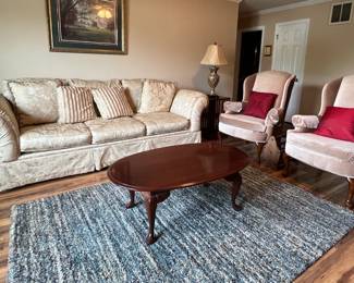 Haverty's sofa with 2 Broyhill armchairs and oval coffee table