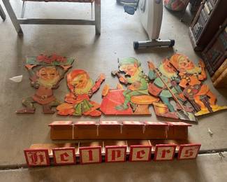 Super cute vintage large Christmas display of elves Santa’s helpers 