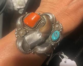 native american zuni claw bracelet cuff turquoise