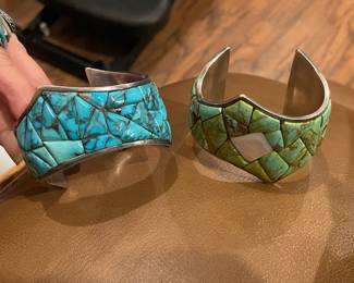 vintage sterling Cuff Turquoise braclets heavy