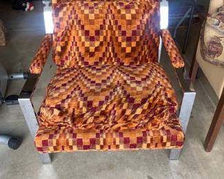 Milo Boughman? Vintage chrome chair. This had a cover on it for years, fabric & chrome  is super clean but the foam cushion inside will need replacing. Chair has a great look!