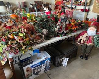 New in box air mattress twin, large luggage on wheels large Santa 