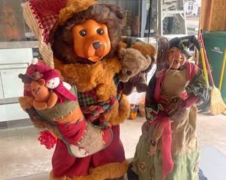Large wood bear and folk art style witch 