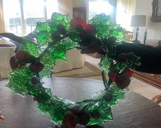 Near glass Christmas wreath 