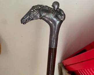Sterling silver handle walking stick cane made in Italy Equestrian