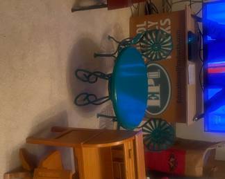 America. Girl furniture! Rolling desk and chair, student desk, patio table and chairs. Background bulletin board