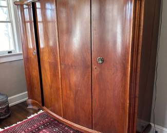 Huge art deco style serpentine wardrobe with gorgeous marquetry inlay 