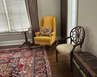 Marigold colored vintage high wingback chair 