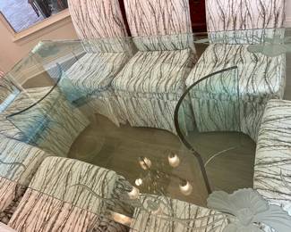 Glass Etched Flower Dining Table
