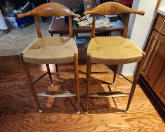 Hans Wegner style. Mid-Century modern Danish counter stool. New caning on one. $150 for both.
