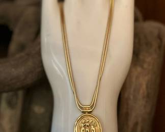 Custom Made 14KT GOLD "Three Graces" Wax Seal Pendant on 14KT GOLD Double Strand Snake Chain Necklace