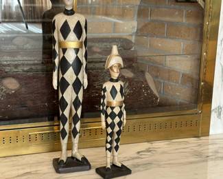 Vintage Italian Hand Carved and Hand Painted Harlequin Statues