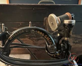 1863 WILCOX & GIBBS Cast Iron Sewing Machine with Original Wood Case