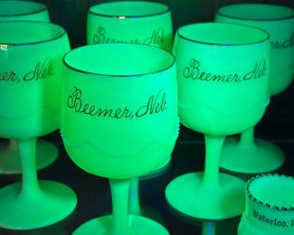 HEISEY Custard Uranium Glass BEEMER NEBRASKA Souvenir Glass