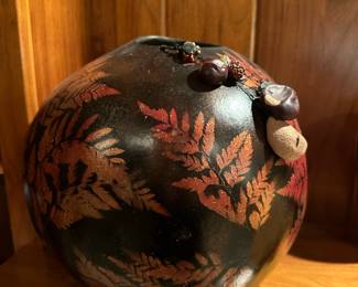 Hand Painted Gourd Basket / Bowl Signed PEGGY JOHNSON
