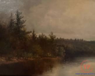 Massachusetts Hudson River Valley School 19th-20th Century Era River Wilderness American Landscape Oil Painting on Canvas