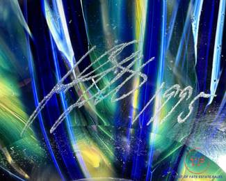 LOTTON Tall Floral Art Glass Vase by JOHN LOTTON 1995