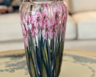 LOTTON Tall Floral Art Glass Vase by JOHN LOTTON 1995