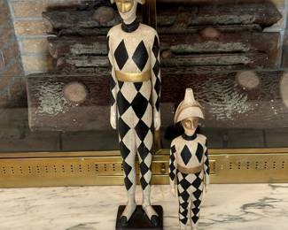 Vintage Italian Hand Carved and Hand Painted Harlequin Statues
