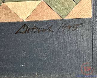 Signed Wood Mosaic Framed Wall Art