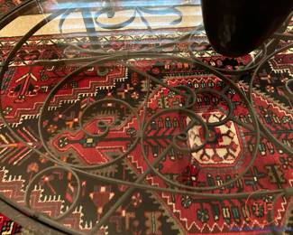 Glass Topped Coffee Table with Scrolled Cast Iron Base