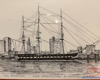 Original Line Drawing “Old Ironsides” U.S.S. Constitution by C.M. GOFF