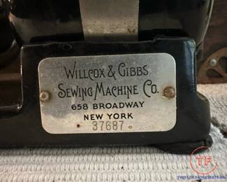 1863 WILCOX & GIBBS Cast Iron Sewing Machine with Original Wood Case