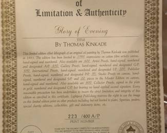 Signed Limited Edition ARTIST PROOF "Glory of Evening" by THOMAS KINKADE