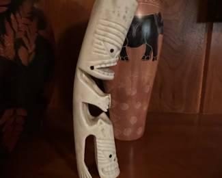 Inuit Tupilak Carved 6 1/2" Figure Reindeer Antler Attributed to SOREN PIPPS (Greenland)